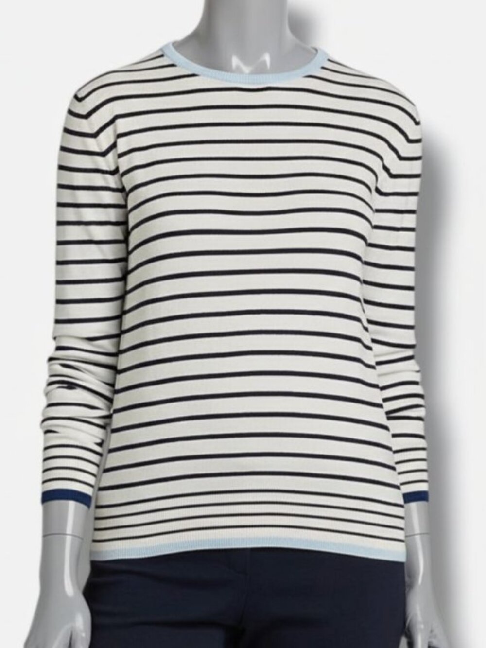 Saks Fifth Avenue Women's White Black Modal Striped Crewneck Sweater Size XL